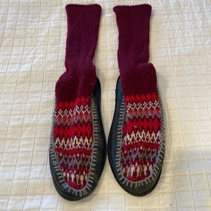 Vintage 1970s slipper socks red white knit rubber sole mens size 12 1/2 12.5